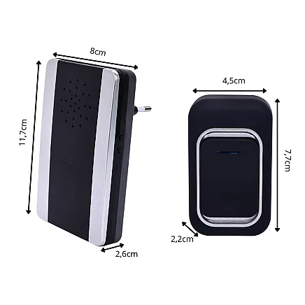 Wireless doorbell, 150m range, 2 waterproof buttons, led