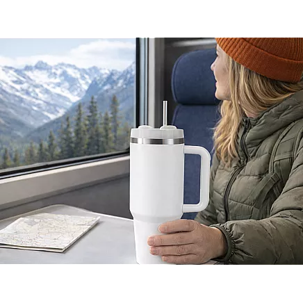 Большая термосудьба 1,2 л со соломкой и стальным удорожником для холодных и горячих напитков