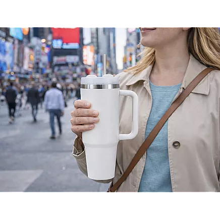 Большая термосудьба 1,2 л со соломкой и стальным удорожником для холодных и горячих напитков