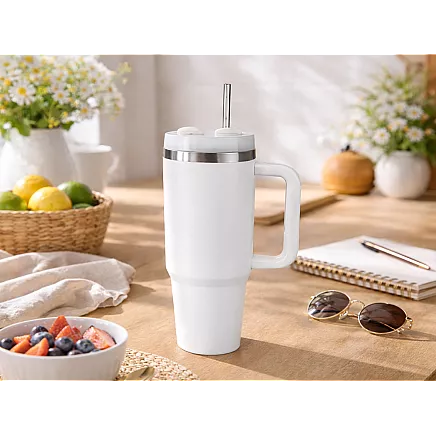 Большая термосудьба 1,2 л со соломкой и стальным удорожником для холодных и горячих напитков