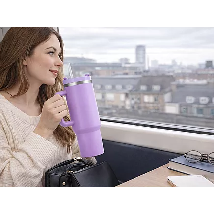 Большая термосудьба 1,2 л со соломкой и стальным удорожником для холодных и горячих напитков