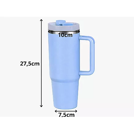 Большая термосудочка 1,2 л со столочной соломкой и стальным удоробом для холодных и горячих напитков