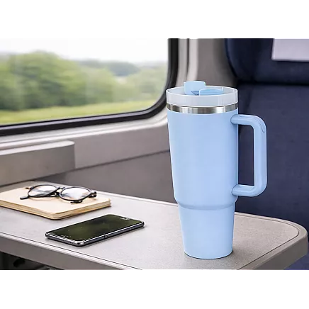 Большая термосудочка 1,2 л со столочной соломкой и стальным удоробом для холодных и горячих напитков