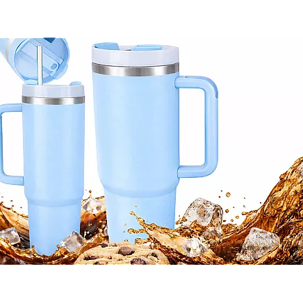 Большая термосудочка 1,2 л со столочной соломкой и стальным удоробом для холодных и горячих напитков