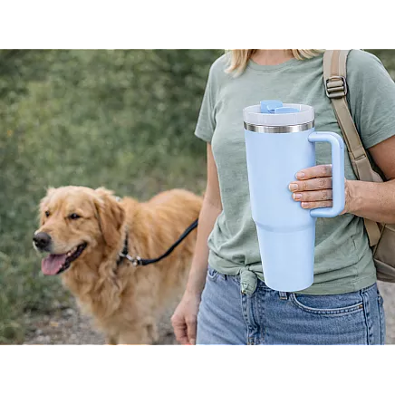 Большая термосудочка 1,2 л со столочной соломкой и стальным удоробом для холодных и горячих напитков