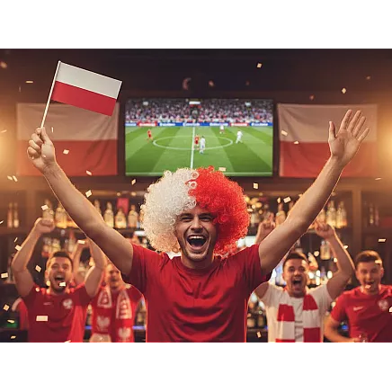 Парука болельщика с афро-локонами, бело-красная, головной убор, польша, матч