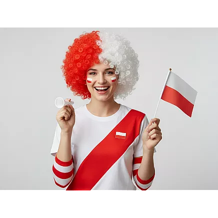 Парука болельщика с афро-локонами, бело-красная, головной убор, польша, матч