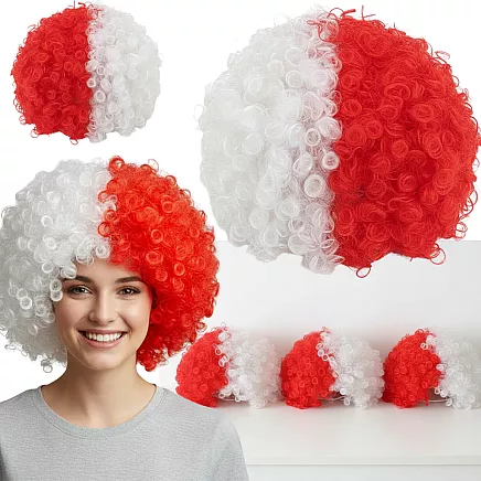 Парука болельщика с афро-локонами, бело-красная, головной убор, польша, матч