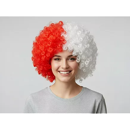 Парука болельщика с афро-локонами, бело-красная, головной убор, польша, матч