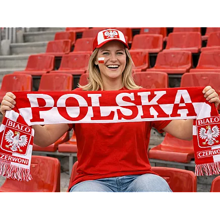 Фанатский шарф «польша» для матча на стадионе, бело-красный, мягкий, двусторонний