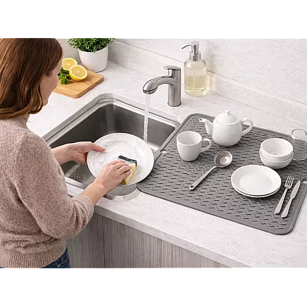 DISH-DRYING MAT, DRIP TRAY, SILICONE COUNTERTOP MAT FOR LARGE POTS