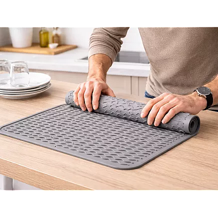 DISH-DRYING MAT, DRIP TRAY, SILICONE COUNTERTOP MAT FOR LARGE POTS