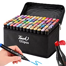 TOUCH ALCOHOL-BASED MARKERS – SET OF 120, DOUBLE-SIDED FELT-TIP MARKERS, CASE