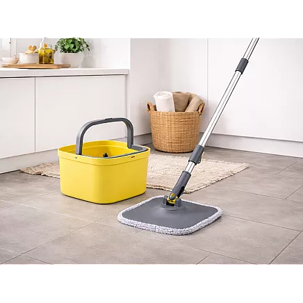 360° rotating mop set: bucket, 2x microfibre pads, drain