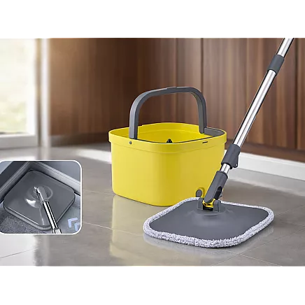 360° rotating mop set: bucket, 2x microfibre pads, drain