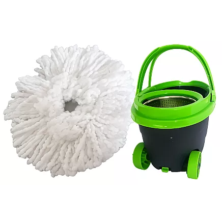 360° rotating mop with wheeled bucket – set of 2 microfibre pads