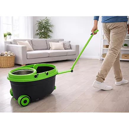 360° rotating mop with wheeled bucket – set of 2 microfibre pads
