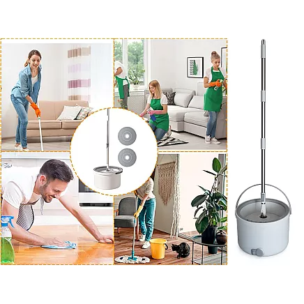 360° rotating mop set: bucket, 2x microfibre pads, drain