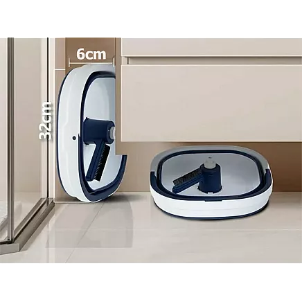 360° flat swivel mop with foldable bucket – 2-pack microfibre rotating bucket