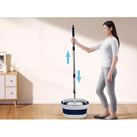 360° flat swivel mop with foldable bucket – 2-pack microfibre rotating bucket