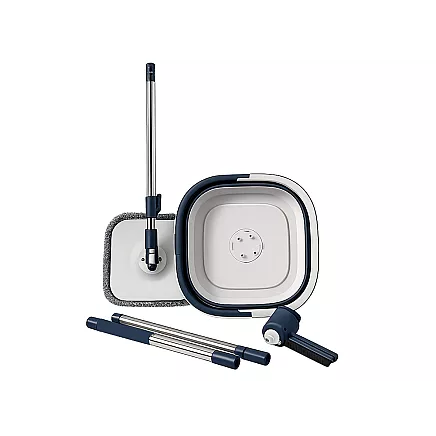 360° flat swivel mop with foldable bucket – 2-pack microfibre rotating bucket