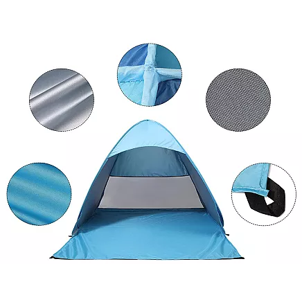 Pašatverams pludmales telts ar UV aizsardzību, liela, zila