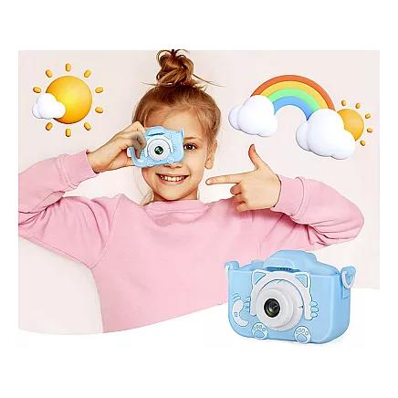 Bērnu Mini Fotoaparāts Digitālā Kamera ar Spēlēm Kaķis, 1080P, Zils