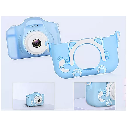 Bērnu Mini Fotoaparāts Digitālā Kamera ar Spēlēm Kaķis, 1080P, Zils