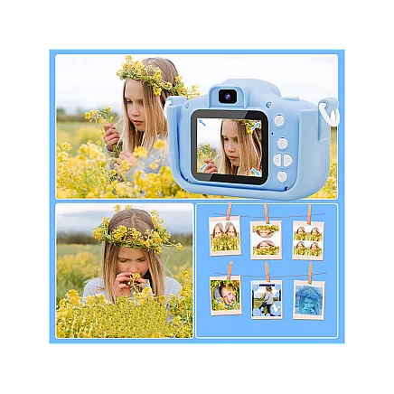 Bērnu Mini Fotoaparāts Digitālā Kamera ar Spēlēm Kaķis, 1080P, Zils