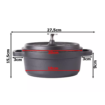 Dziļā panna ar vāku un nepiedegošu pārklājumu, 2 l, indukcijai un gāzei, lietais...