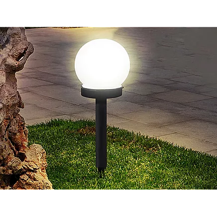 Saules dārza lampa bumba ar spicu, 10 cm, 4 gab., balta