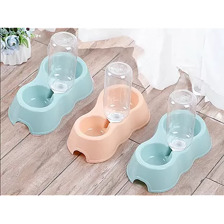 Double water bowl with dispenser for dog cat