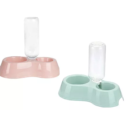 Double water bowl with dispenser for dog cat