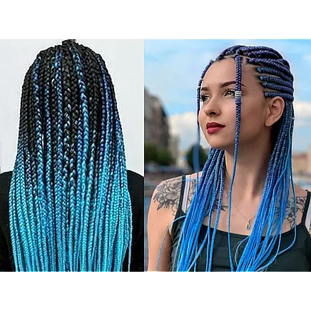 Sintētiskas ombre matu bizītes, zilas