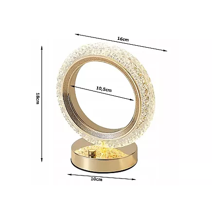 Galda nakts lampa ar LED RGB kristāla gredzenu, USB, akumulators