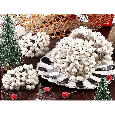 Ziemassvētku Dekors Rotājumi Sarmots Baltais Pīlādzis, 5 Pušķi, 200 Bumbiņas, Sala...