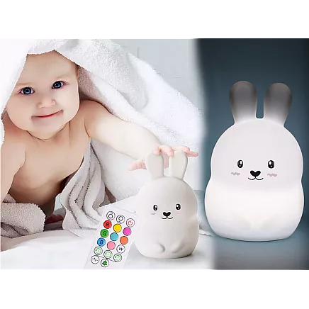 Bērnu Silikona Nakts LED RGB Gaismas Lampa ar Tālvadības Pulti, Trusis