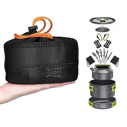 Camping cookware set kemping kettle frying pan 18in1