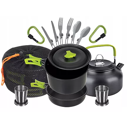 Camping cookware set kemping kettle frying pan 18in1