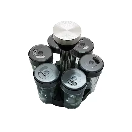 Garšvielu organizators ar rotējošu pamatni, 6 stikla trauki