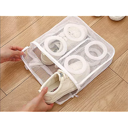 Mesh pouch for washing childrens shoes with zipper capacious