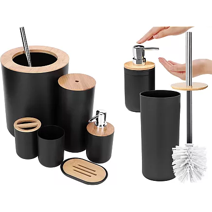 Bathroom set 6-in-1 bathroom toilet toilet handle bin black set