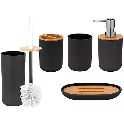 Bathroom set 6-in-1 bathroom toilet toilet handle bin black set