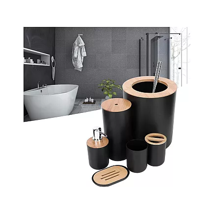 Bathroom set 6-in-1 bathroom toilet toilet handle bin black set