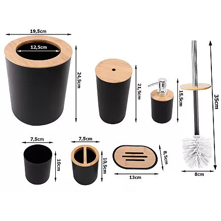 Bathroom set 6-in-1 bathroom toilet toilet handle bin black set