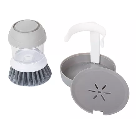 Scrub brush kitchen dishwasher liquid dispenser scrub stand