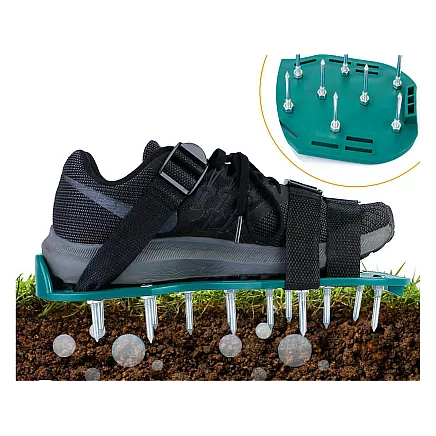 Garden aerator shoe covers large spikes for lawn aeration