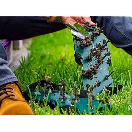 Garden aerator shoe covers large spikes for lawn aeration