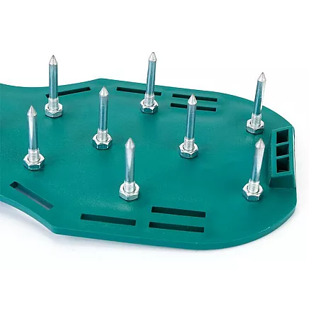 Garden aerator shoe covers large spikes for lawn aeration
