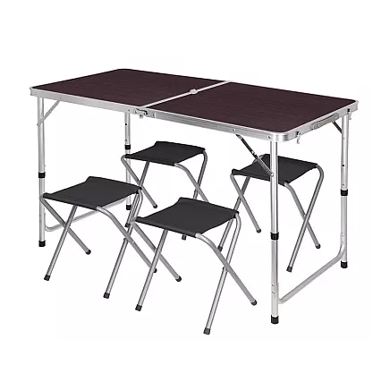 Saliekams tūrisma galds ar 4 krēsliem, Brūns